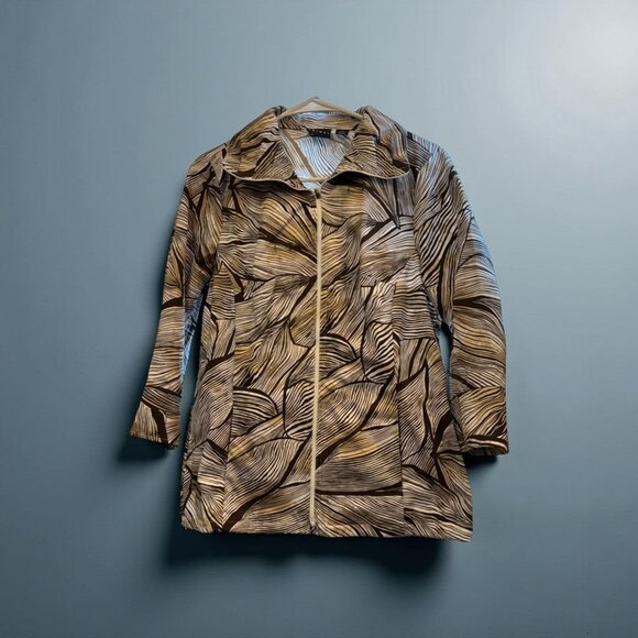 Tribal Jackets & Blazers - Tribal Womens Size 6 Abstract Brown & White Patterned 3/4 Sleeve Lightweight Jac